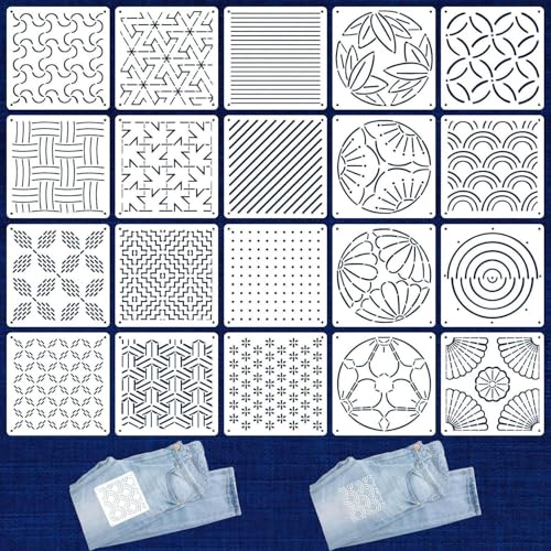 30 Stück Sashiko Stencil Set, Geometrische Stickmuster Schablonen, Sashiko Schablone, Schablonen Textilgestaltung, für Geometrische Muster, Handquilten, Buchstaben Schablone, Prägeschablonen von WnlahuWA