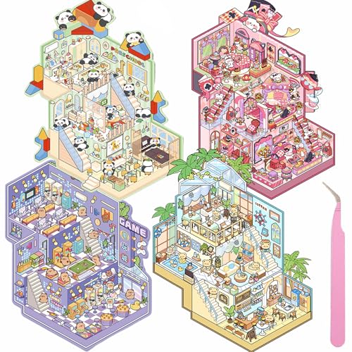 Wnqou 4 Sets DIY 3D-Haus Aufkleber, 3D-Kaffeehaus-Szene, große -Version simuliert Kabine Szene Spiel, Niedliche Cartoon-Szene Sticker für Erwachsene und Kinder, Fun Pink Castle themed Hütte Aufkleber Wnqou 4 Sets DIY 3D-Haus Aufkleber, 3D-Kaffeehaus-Szene, große -Version simuliert Kabine Szene Spiel, Niedliche Cartoon-Szene Sticker für Erwachsene und Kinder, Fun Pink Castle themed Hütte Aufkleber von Wnqou
