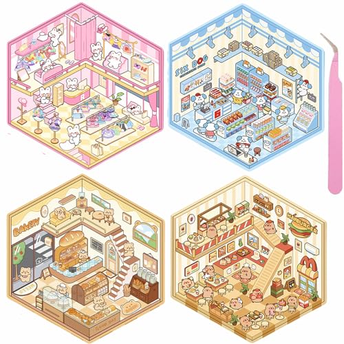 Wnqou 4 Sets DIY 3D Haus Aufkleber, Kleiderladen & Mini Convenience Store Szene Aufkleber - Niedliche Cartoon-Szene Sticker für Erwachsene und Kinder - Spaß Aufkleber Spiele für Mädchen Wnqou 4 Sets DIY 3D Haus Aufkleber, Kleiderladen & Mini Convenience Store Szene Aufkleber - Niedliche Cartoon-Szene Sticker für Erwachsene und Kinder - Spaß Aufkleber Spiele für Mädchen von Wnqou