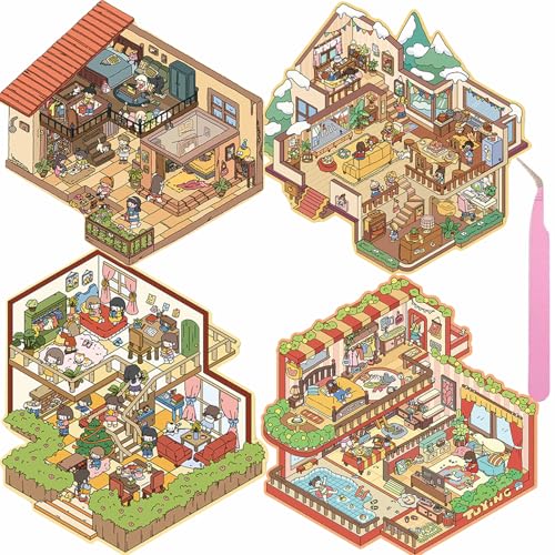 Wnqou 4 Sets DIY 3D Haus Aufkleber, große -Version 3D-Szene simulierte Hütte Szene Spiel, Niedliche Cartoon-Szene Sticker für Erwachsene und Kinder, Retro-Haus Freizeit Party Landhaus Aufkleber Wnqou 4 Sets DIY 3D Haus Aufkleber, große -Version 3D-Szene simulierte Hütte Szene Spiel, Niedliche Cartoon-Szene Sticker für Erwachsene und Kinder, Retro-Haus Freizeit Party Landhaus Aufkleber von Wnqou