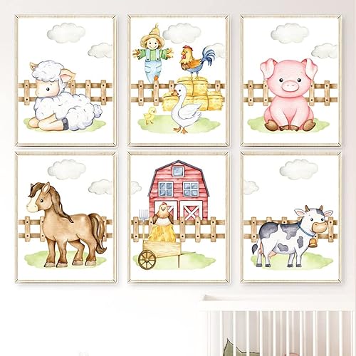 Set Mit 6 Rindern Pferden Schafen Schweinen Bauernhof Niedliche Vogelscheuche Boho-Kinderzimmer Poster und Drucke Leinwandgemälde Nordische Baby-Wandkunst Bilder Dekor-30*50Cm/12*20 Zoll (Ohne Rahmen) Set Mit 6 Rindern Pferden Schafen Schweinen Bauernhof Niedliche Vogelscheuche Boho-Kinderzimmer Poster und Drucke Leinwandgemälde Nordische Baby-Wandkunst Bilder Dekor-30*50Cm/12*20 Zoll (Ohne Rahmen) von WoLWEs