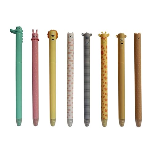 8 Stück Radierbarer Kugelschreiber, Radierbare Stifte Bundle, 0,7 mm Spitze, Kugel am Ende zum Entfernen der Tinte, Kawaii Verschiedene Tiermotive für Kinder Studenten Schule Büro(Blau) von WoRuyKot
