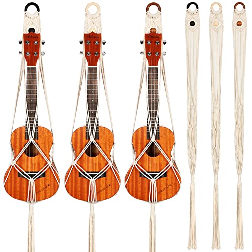 3 Stück Makramee Ukulele Aufhänger Wandhalterung, 53,3 cm bis 61 cm Boho Hängender Ständer Halter für Sopran-Koffer, Wanddekor-Alternativ-Kit, schwarzer Ring und Holzperle 3 Stück Makramee Ukulele Aufhänger Wandhalterung, 53,3 cm bis 61 cm Boho Hängender Ständer Halter für Sopran-Koffer, Wanddekor-Alternativ-Kit, schwarzer Ring und Holzperle von Woanger