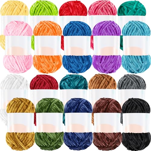 Woanger Weiches Chenille-Garn, Samt, Deckengarn zum Häkeln, Handstricken, Weben, Basteln, je 90 Meter (neuartige Farbe), 20 Knäuel von Woanger