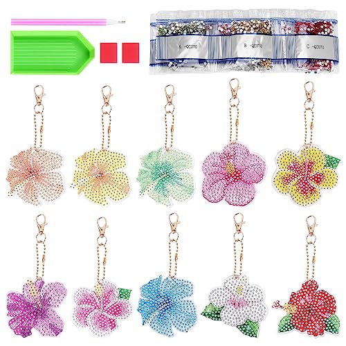 Wobekuy 10 Stück DIY Schlüsselanhänger, 5D Diamond Blumen Anhänger Erwachsene Kinder malerei Kits von Wobekuy
