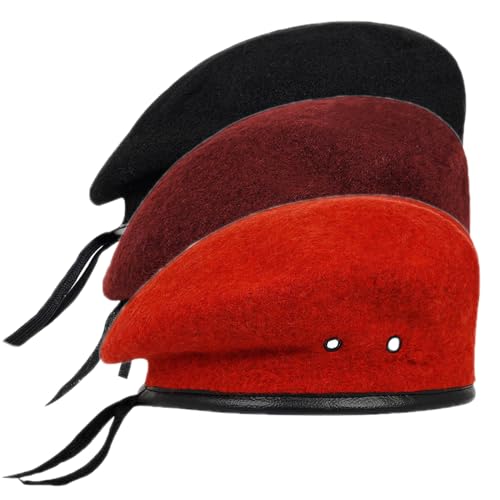 Wodaji Uni Mütze aus Wollmischung, Militär, Baskenmütze mit Lederband, Armeekappe für Damen und Herren, Schwarz, Burgunderrot, Rot, Einheitsgröße Wodaji Uni Mütze aus Wollmischung, Militär, Baskenmütze mit Lederband, Armeekappe für Damen und Herren, Schwarz, Burgunderrot, Rot, Einheitsgröße von Wodaji