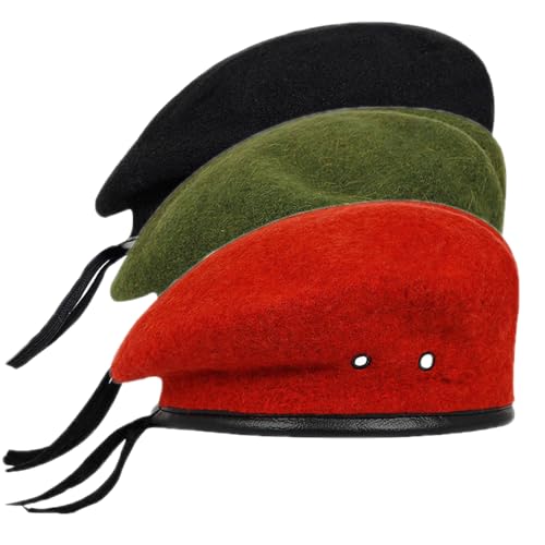 Wodaji Uni Mütze aus Wollmischung, Militär, Baskenmütze mit Lederband, Armeekappe für Damen und Herren, Schwarz + Armeegrün + Rot, Einheitsgröße Wodaji Uni Mütze aus Wollmischung, Militär, Baskenmütze mit Lederband, Armeekappe für Damen und Herren, Schwarz + Armeegrün + Rot, Einheitsgröße von Wodaji