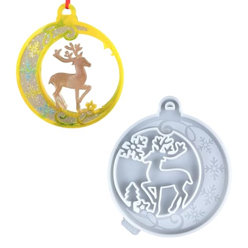 Kreative Weihnachtsbaumschmuck, Hirschform, runder Anhänger, Silikonform, Hängezubehör, Epoxidharz-Form von Woedpez