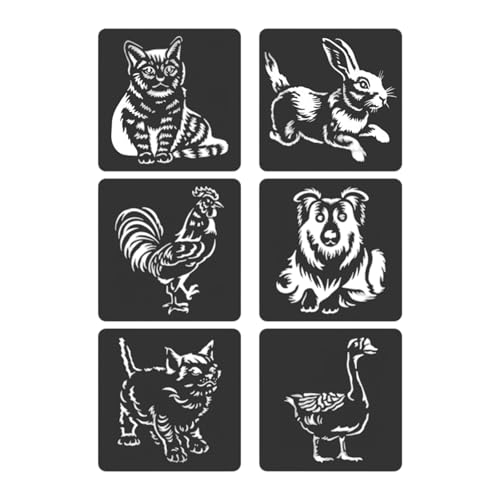 Schablonen mit Zoos-Motiv, ausgehöhlt, Malschablonen, Tagebuch-Schablonen, Bastelschablone zum Malen auf Sammelalbum, Thema, Zeichnen, Tagebuch, Tier-Serie, 6 Stück von Woedpez