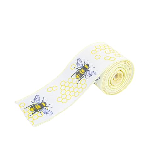 Woedpez Sonnenblumenband mit Drahtkante, Honigbienen, Drahtkante, zum Basteln, Verpacken, Schleifen, Honigbienen, Drahtkante, Wickelband von Woedpez