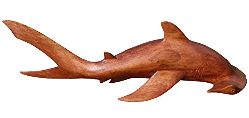 Wogeka Hammer-Hai Tier Figur Wal Fisch Delfin Holz Tiere Dekoration Handarbeit Schnitzerei Geschenk-Idee Hammerhai30 von Wogeka