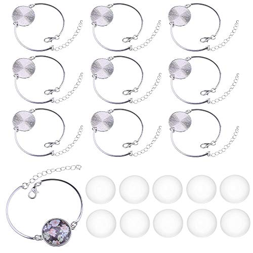 Wohlstand 10 Stück Anhänger Tablett Lünette Armband Lünette Einstellungen und 10 Stücke 20mm Klar Glas Cabochons Runde Cabochon Armband Schmuck für DIY Armband Halskette Geschenk Schmuckherstellung von Wohlstand