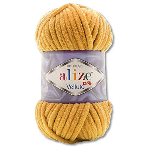 100 g Alize Velluto Wolle in 30 Auswahl (02 | Senf) von Wohnkult