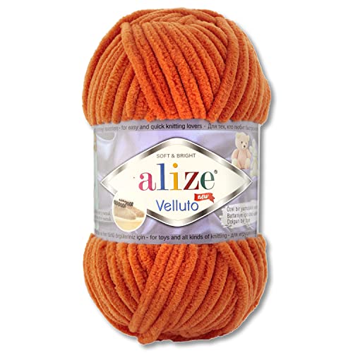 100 g Alize Velluto Wolle in 30 Auswahl (06 | Orange) von Wohnkult