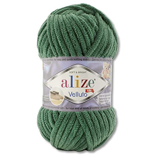 100 g Alize Velluto Wolle in 30 Auswahl (532 | Kieferngrün) von Wohnkult