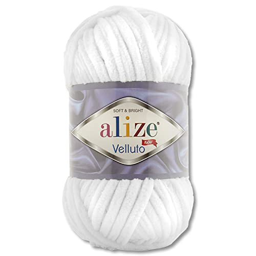 100 g Alize Velluto Wolle in 30 Auswahl (55 | Weiß) von Wohnkult
