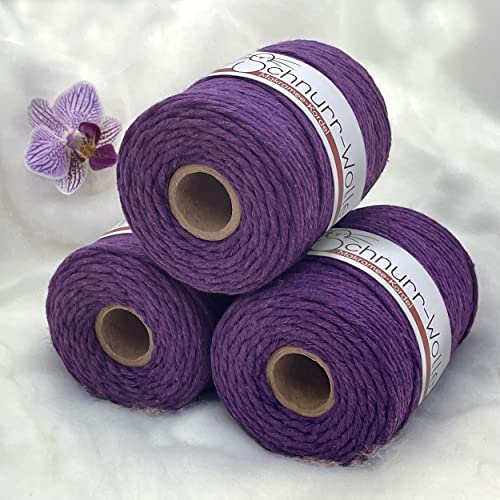 3x100m Makramee Baumwollkordel Baumwollschnur gedreht Ø 3mm 28 Farben z. Auswahl (Lavendel) von Wohnkult