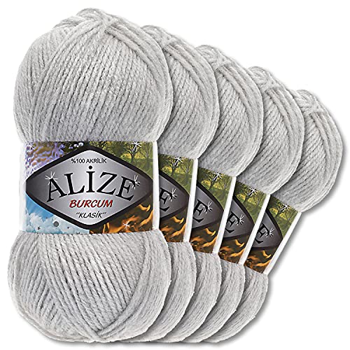 5x Alize 100 g Burcum Klasik Wolle (Hellgrau Melange 208) von Wohnkult