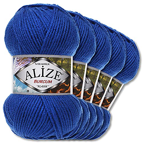 5x Alize 100 g Burcum Klasik Wolle (Königsblau 141) von Wohnkult