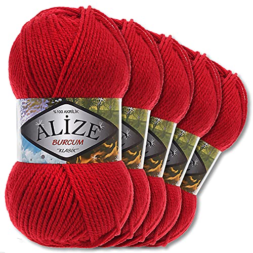 5x Alize 100 g Burcum Klasik Wolle (Rot 106) von Wohnkult