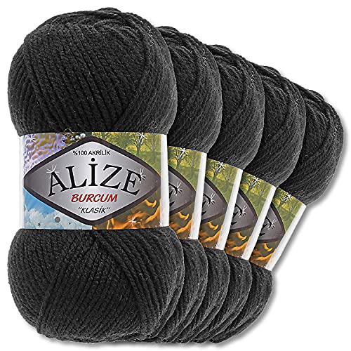 5x Alize 100 g Burcum Klasik Wolle (Schwarz 60) von Wohnkult