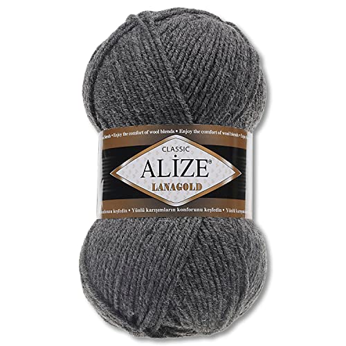 Alize 100 g Lanagold Wolle | 53 verschiedenen Farben zur Auswahl | Stricken Häkeln (182 | Mittelgrau Melange) von Wohnkult