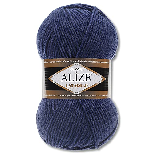 Alize 100 g Lanagold Wolle | 53 verschiedenen Farben zur Auswahl | Stricken Häkeln (215 | Heidelbeere) von Wohnkult