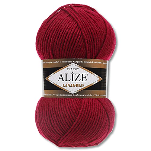 Alize 100 g Lanagold Wolle | 53 verschiedenen Farben zur Auswahl | Stricken Häkeln (390 | Kirschrot) von Wohnkult