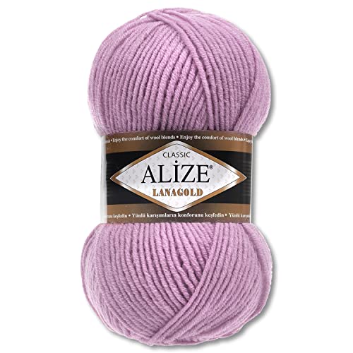Alize 100 g Lanagold Wolle | 53 verschiedenen Farben zur Auswahl | Stricken Häkeln (505 | Helllila) von Wohnkult