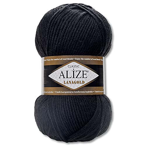 Alize 100 g Lanagold Wolle | 53 verschiedenen Farben zur Auswahl | Stricken Häkeln (60 | Schwarz) von Wohnkult