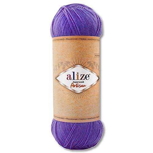 Alize 100 g Superwash Artisan Sockenwolle Premium 16 verschiedene Farben zur Auswahl Kontrast Häkeln Stricken (44 | Lila) von Wohnkult