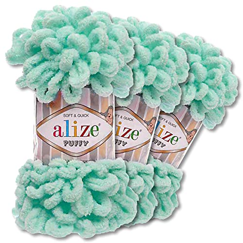 Alize 3x100 g Puffy PREMIUM Wolle 62 verschiedene Farben zur Auswahl Chenille Schlaufenwolle Stricken und Häkeln ohne Hilfsmittel (19 | Lichtgrün) von Wohnkult