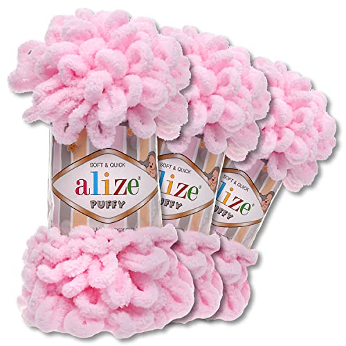 Alize 3x100 g Puffy PREMIUM Wolle 62 verschiedene Farben zur Auswahl Chenille Schlaufenwolle Stricken und Häkeln ohne Hilfsmittel (31 | Babyrosa) von Wohnkult