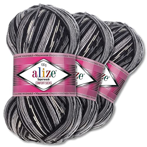 Alize 3x100g Superwash Comfort Sockenwolle 33 Farben zur Auswahl ein-/mehrfarbig Pullover Kleidung Wolle (2695) von Wohnkult