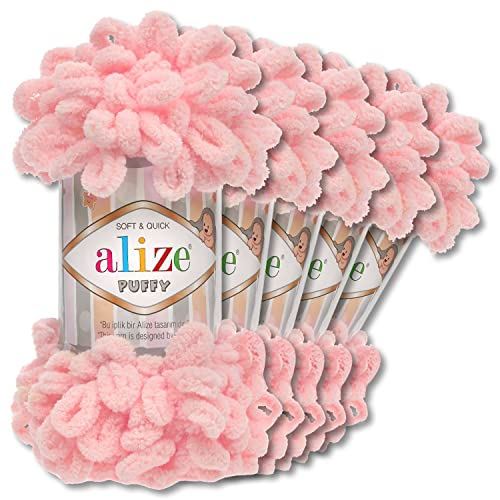 Alize 5 x 100 g Puffy Wolle Chenille Schlaufenwolle Häkeln und Stricken ohne Hilfsmittel Kleidung Accesoire Decken Teppiche (638 | Apricot) von Wohnkult