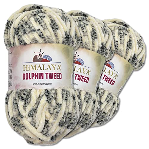 Himalaya 3 x 100 g Dolphin Tweed Chenille Wolle Flauschwolle Samtgarn Velourgarn Amigurumi Babywolle (92002 | Creme) von Wohnkult