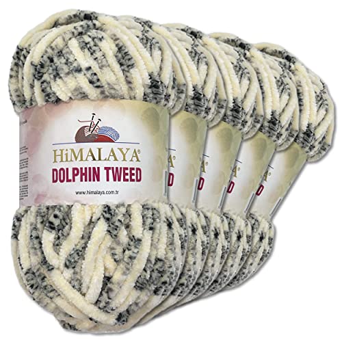 Himalaya 5 x 100 g Dolphin Tweed Chenille Wolle Flauschwolle Samtgarn Velourgarn Amigurumi Babywolle (92002 | Creme) von Wohnkult