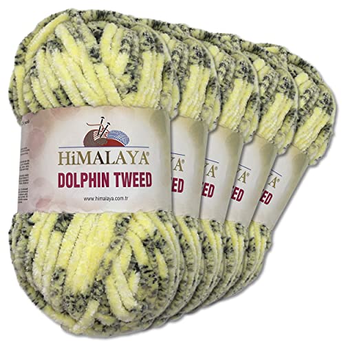 Himalaya 5 x 100 g Dolphin Tweed Chenille Wolle Flauschwolle Samtgarn Velourgarn Amigurumi Babywolle (92003 | Gelb) von Wohnkult