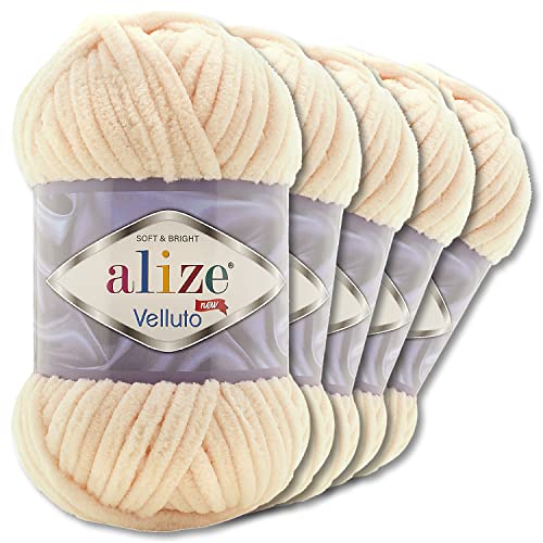 Wohnkult Alize 5x100 g Velluto Premium Wolle 30 Auswahl Chenillegarn Samtwolle Amigurumi Decken Accessore Kleidung DIY (310 | Honig) von Wohnkult