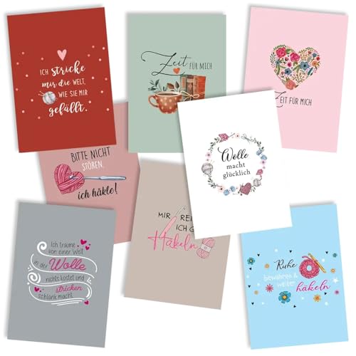 Wohnkult Frida's Spruchkarten Wolle Stricken Häkeln Postkarte 350g Karton (Karten-Set 8-teilig) von Wohnkult