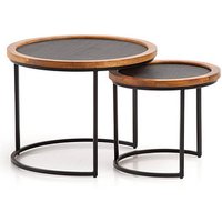 WOHNLING Couchtische-Set rund Massivholz braun, 1 Set von Wohnling