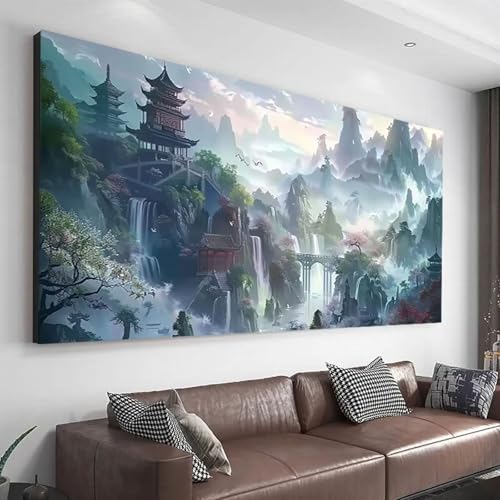 DIY 5D Landschaft Diamand Painting xxl 100x235 cm, Diamont Painting Bilder Wasserfall, Runde Steine Diamond Painting Erwachsene Groß Kristall kunst Malerei, Geschenk Zuhause Wanddeko Wohnzimmer Z-696 von Wohoaqio