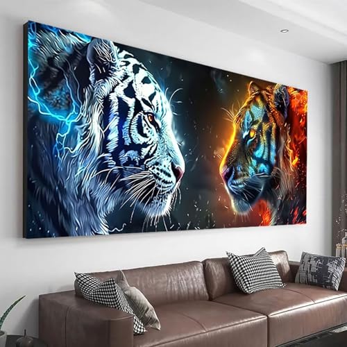 Tiger Diamond Painting Erwachsene, 5D Diamand Painting Bilder Tier mit Komplettset Runde Diamond Painting Zubehör, Diy Set Erwachsene Crystal Art Paintings für Home WandDeko Geschenk 60x140 cm Z-667 von Wohoaqio