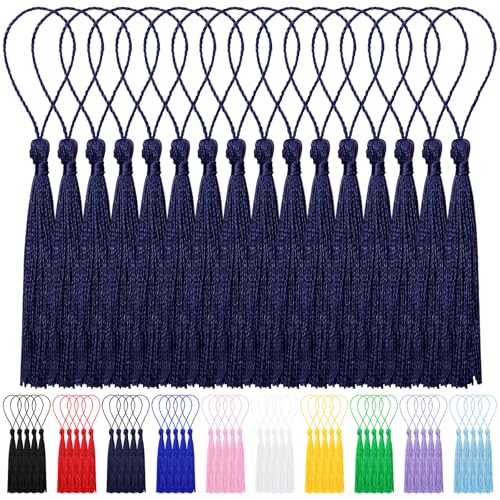Wokape 100PCS 13cm/5 Zoll Bulk Quasten Lesezeichen Quaste Silky Handmade Soft Craft Quasten Marineblau Mini Quaste mit Schleifen für Handwerk Zubehör, Tags Handwerk, Schlüsselanhänger von Wokape
