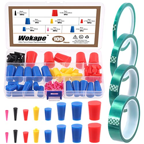 Wokape 104 Stück Hochtemperatur-Silikon-Gummi-Schutzstöpsel-Sortiment mit grüne Pulverbeschichtung Abdeckband PET-Klebeband Wokape 104 Stück Hochtemperatur-Silikon-Gummi-Schutzstöpsel-Sortiment mit grüne Pulverbeschichtung Abdeckband PET-Klebeband von Wokape