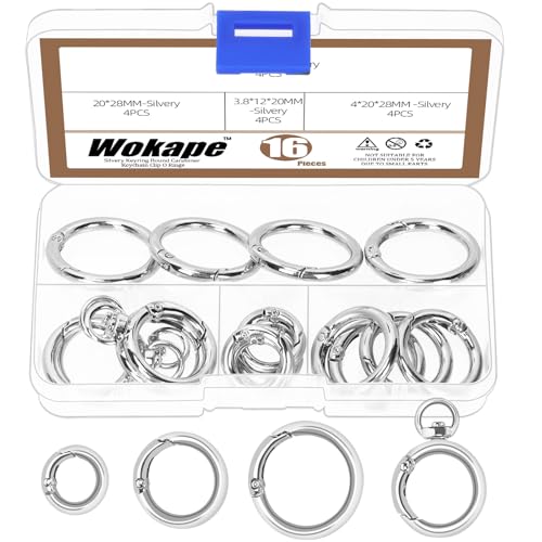 Wokape 16pcs Schlüsselanhänger Sortiment Kit, 0,47 "0,78" 1 "(ID) O-Ringe Schlüsselanhänger Clip Trigger Spring Karabiner, Silber Runde Metall Snap Haken Set für Schlüsselanhänger Taschen Geldbörsen von Wokape