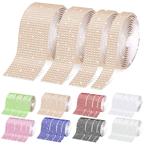 Wokape 4 Rollen selbstklebende Kristall Strass Band Kit Bling Diamond Ribbon DIY Dekoration Aufkleber für DIY Kunsthandwerk, Hochzeit Teil Dekor, Auto Telefon Dekoration (Champagner) von Wokape