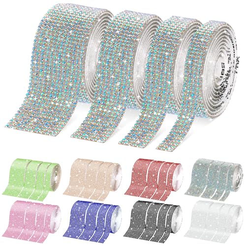 Wokape 4 Rollen selbstklebende Kristall Strass Band Kit Bling Diamond Ribbon DIY Dekoration Aufkleber für DIY Kunsthandwerk, Hochzeit Teil Dekoration, Auto Telefon Dekoration (AB Farbe) von Wokape