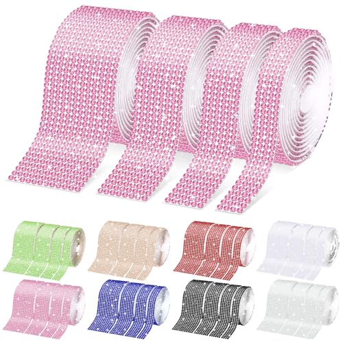 Wokape 4 Rollen selbstklebende Kristall Strass Band Kit Bling Diamond Ribbon DIY Dekoration Aufkleber für DIY Kunsthandwerk, Hochzeit Teil Dekoration, Auto Telefon Dekoration (Light Pink) von Wokape