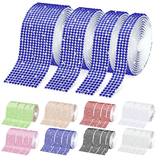 Wokape 4 Rollen selbstklebende Kristall Strass Band Kit Bling Diamond Ribbon DIY Dekoration Aufkleber für DIY Kunsthandwerk, Hochzeit Teil Dekoration, Auto Telefon Dekoration (Marineblau) von Wokape